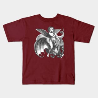 Demonic Winged Boy Riding A Two Headed Dragon Cut Out Kids T-Shirt